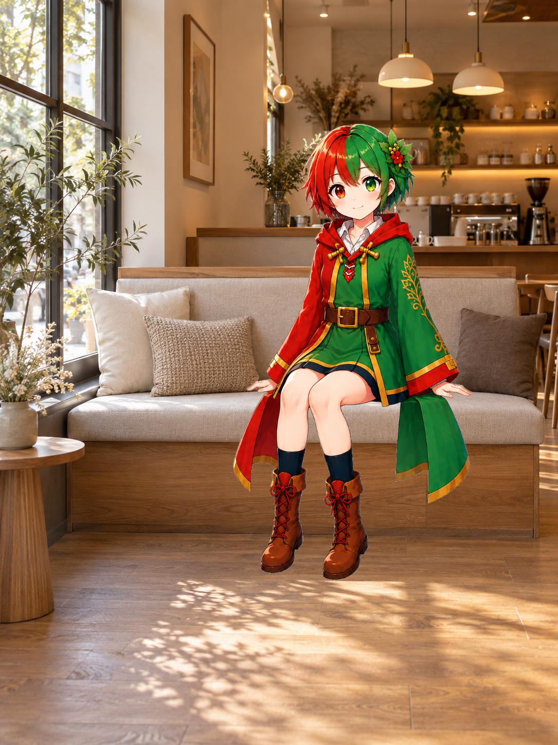 A plushie image added to a café photo