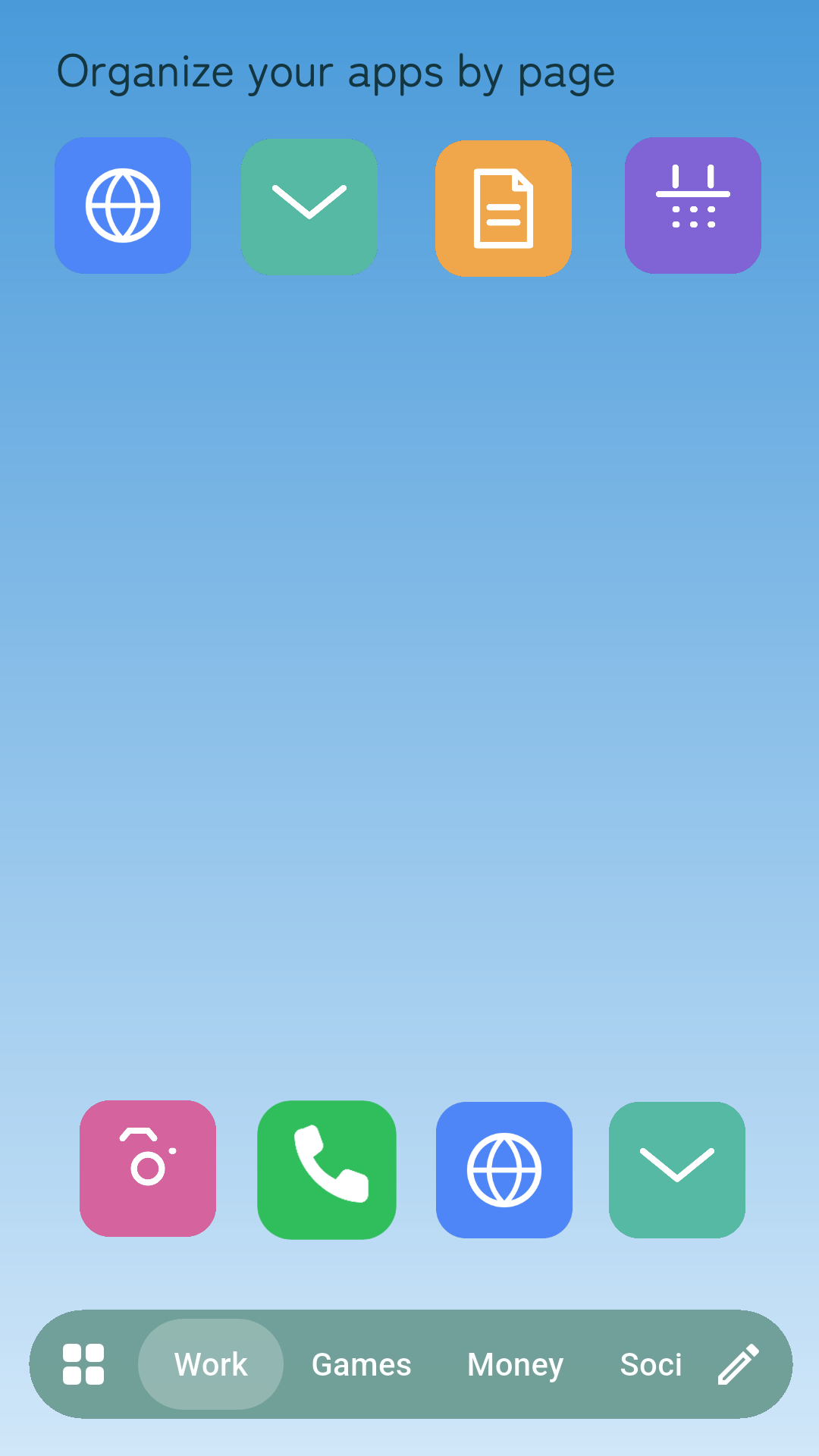 An example Android home screen before organising apps