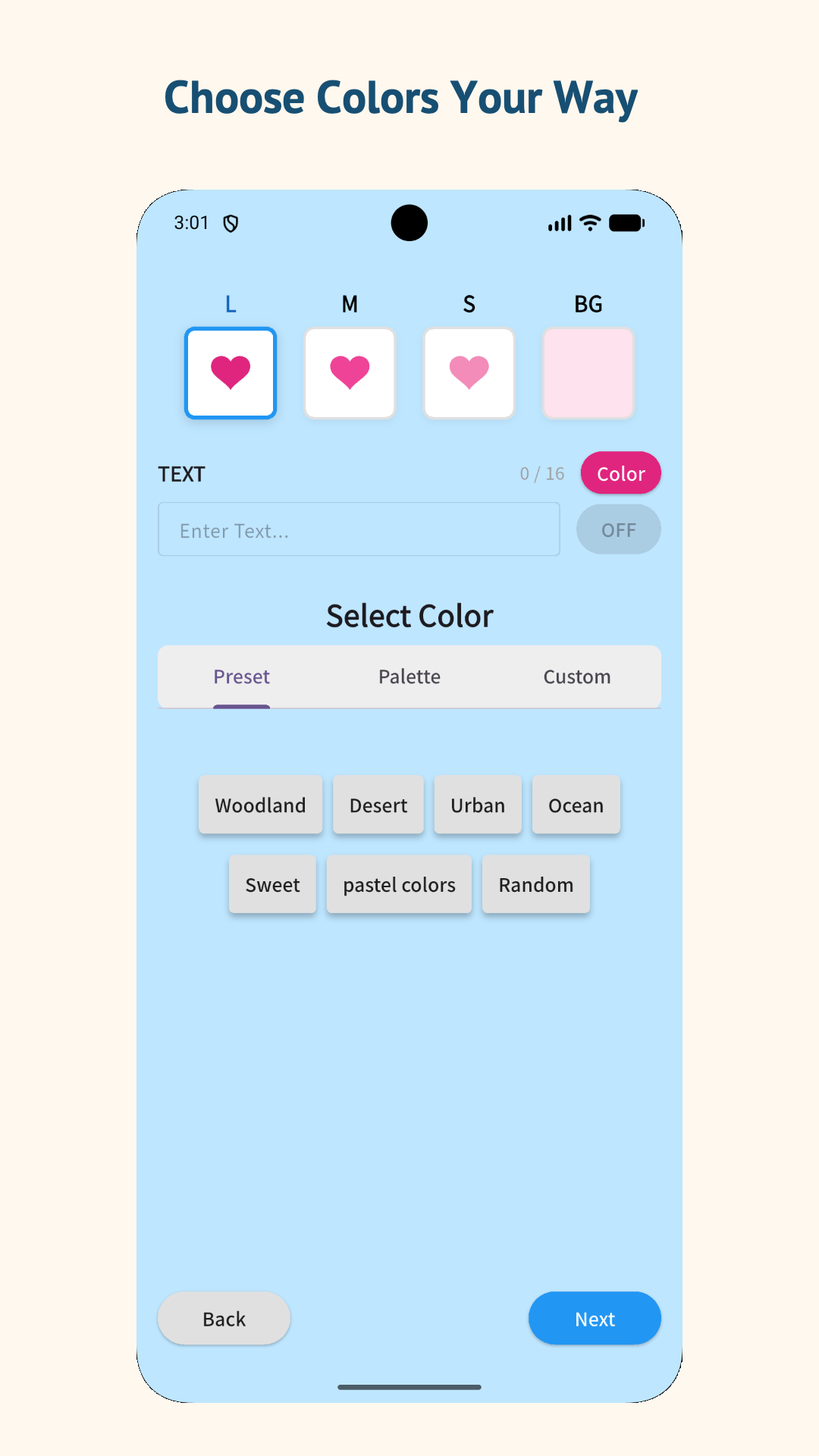 Color selection screen in Suit Camo Maker