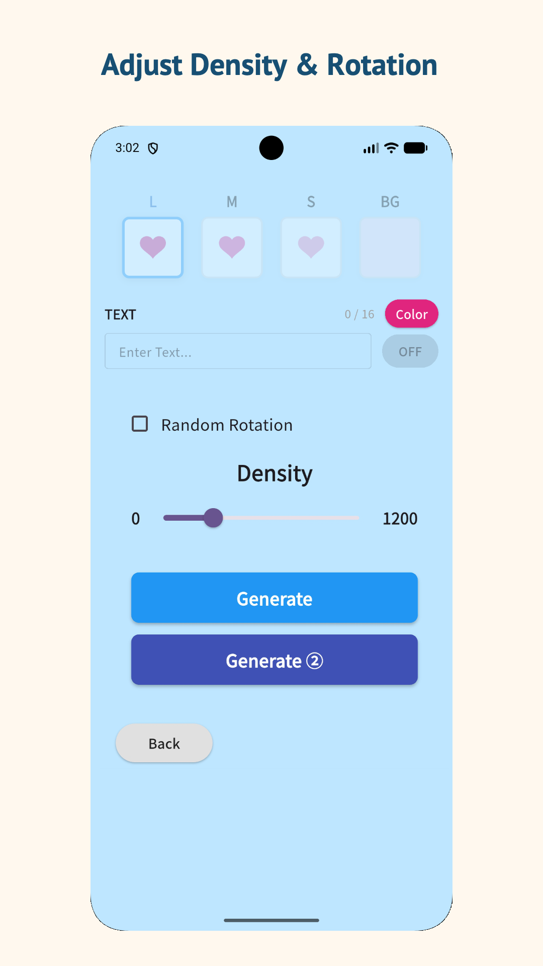 Density, rotation, and generation mode controls in Suit Camo Maker